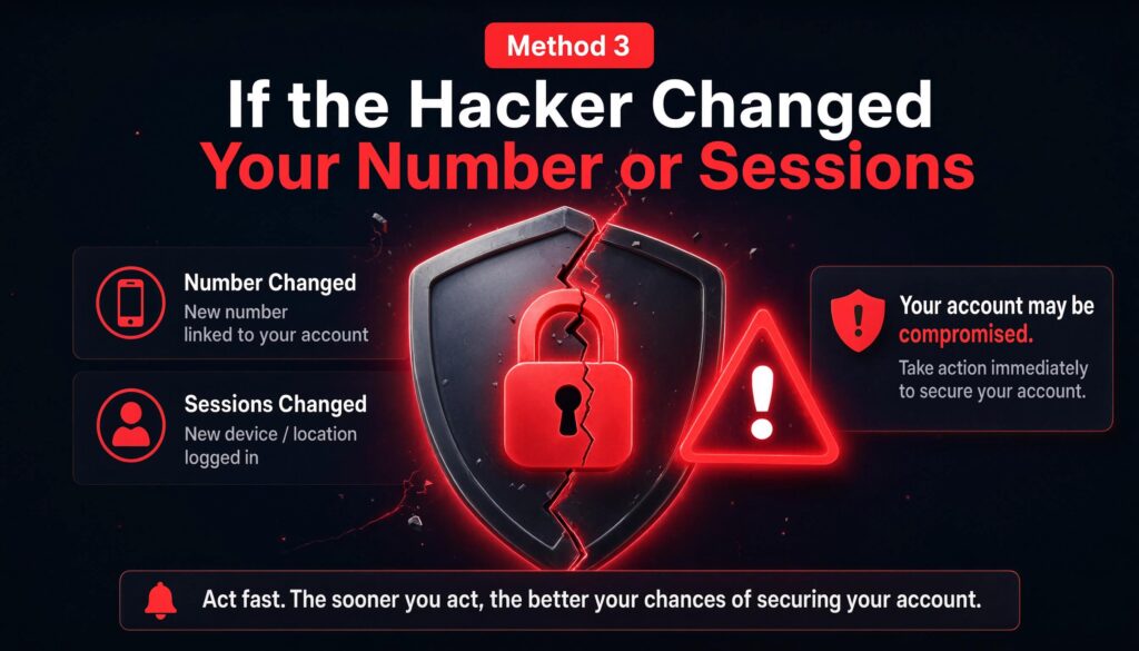 Lock icon with an alert symbol representing a hacked Telegram account that needs extra steps before it can be deleted