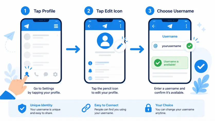 Steps to set or change a Telegram username